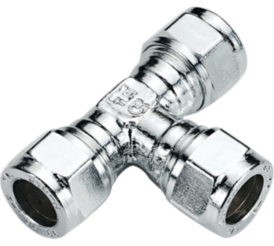 Тройник для медных труб Tiemme обжим, 8x8х8 хром 1130073