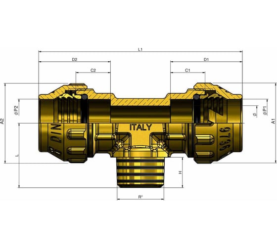 Тройник с наружной резьбой для труб Tiemme ПНД 2"-63 3400090