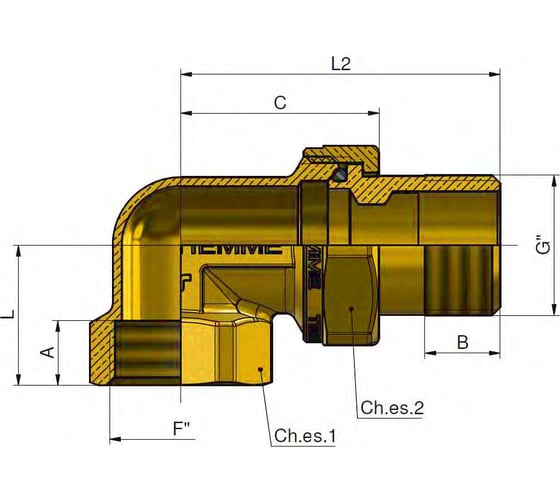 Соединитель с накидной гайкой угловой Tiemme ВН 2", никель 1500543