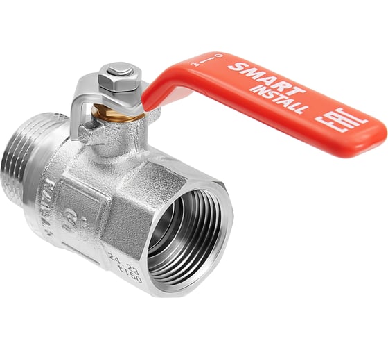 Кран шаровой Smart Install латунный ВР/НР 3/4 рычаг красный, упак. 12 шт. 57122S