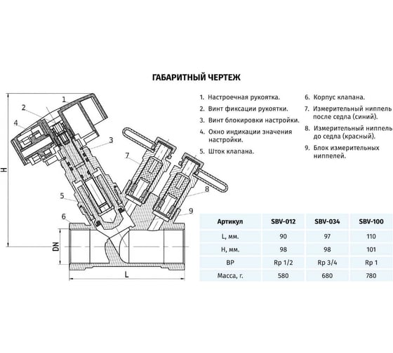 Балансировочный ручной клапан Завод RGP DN20, ВР3/4 SBV-034