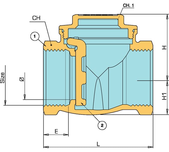 Клапан обратный дисковый Tiemme с металлическим затвором G1"1/4 DN32 PN16 3500138