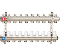 Коллектор регулируемый Gappo с запорными клапанами из латуни, 2 загрушки, 2 кронштейна, 10-вых. x 1" x 3/4" G427.10