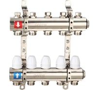 Коллектор регулируемый с запорными клапанами Gappo из латуни - 2 загрушки - 2 кронштейна 5-вых. x 1" x 3/4" G427.5