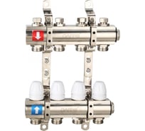 Коллектор регулируемый с запорными клапанами Gappo из латуни - 2 загрушки - 2 кронштейна 4-вых. x 1" x 3/4" G427.4