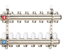 Коллектор регулируемый с запорными клапанами Gappo из латуни - 2 загрушки - 2 кронштейна 8-вых. x 1" x 3/4" G427.8
