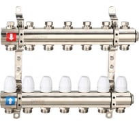 Коллектор регулируемый с запорными клапанами Gappo из латуни - 2 загрушки - 2 кронштейна 7-вых. x 1" x 3/4" G427.7