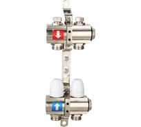 Коллектор регулируемый с запорными клапанами Gappo из латуни - 2 загрушки - 2 кронштейна 2-вых. x 1" x 3/4" G427.2