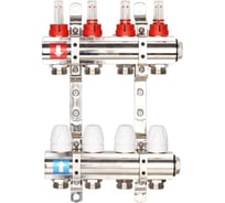 Коллектор регулируемый с расходомерами Gappo из латуни, 2 заглушки, 2 кронштейна, 6-вых. x1"x3/4" G423.6