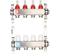 Коллектор регулируемый с расходомерами Gappo из нержавеющей стали, 2 заглушки, 2 кронштейна, 8-вых. x1"x3/4" G424.8