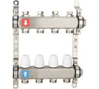 Коллектор регулируемый с запорными клапанами Gappo из нержавеющей стали, 2 заглушки, 2 кронштейна, 10-вых. x 1" x 3/4" G428.10