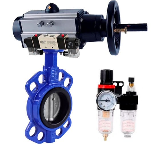 Затвор DN.ru WCB-316L-EPDM Ду150 Ру16 с пневмоприводом, пневмораспределителем, БПВ, БКВ D050-63916 1