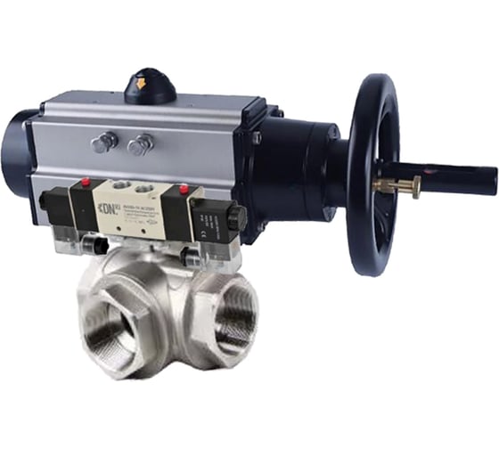 Шаровой кран DN.ru RP.SS316.200.MM L-тип Ду100 Ру40, с пн.приводом, пн.распределителем D160-59167 1