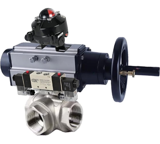 Шаровой кран DN.ru RP.SS316.200.MM L-тип Ду80 Ру40 пневмопривод, пневмораспр, БКВ D160-59172 1