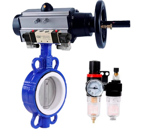 Затвор DN.ru WCB-316L-PTFE Ду100 Ру16 с пневмоприводом, пневмораспределителем, БПВ D050-64632 1