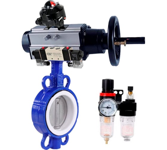 Затвор DN.ru WCB-316L-PTFE Ду125 Ру16 с пневмоприводом, пневмораспределителем, БПВ, БКВ D050-64639 1