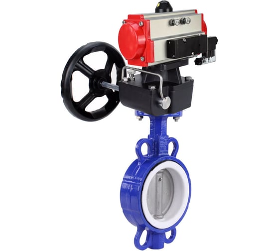 Затвор DN.ru WCB-316L-PTFE Ду40 Ру16 с пневмоприводом, пневмораспределителем, дублером D050-64472 1