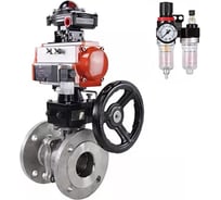 Шаровой кран DN.ru КШФП.316.200 Ду65 Ру16 с пневмоприводом, пневмораспределителем, БПВ, БКВ, дублером D160-58490