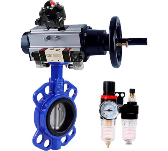 Затвор DN.ru WCB-316L-VITON Ду125 Ру16 с пневмоприводом, пневмораспределителем, БПВ, БКВ D050-64412 1