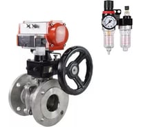 Шаровой кран DN.ru КШФП.316.200 Ду150 Ру16 с пневмоприводом, пневмораспределителем, БПВ, дублером D160-58449
