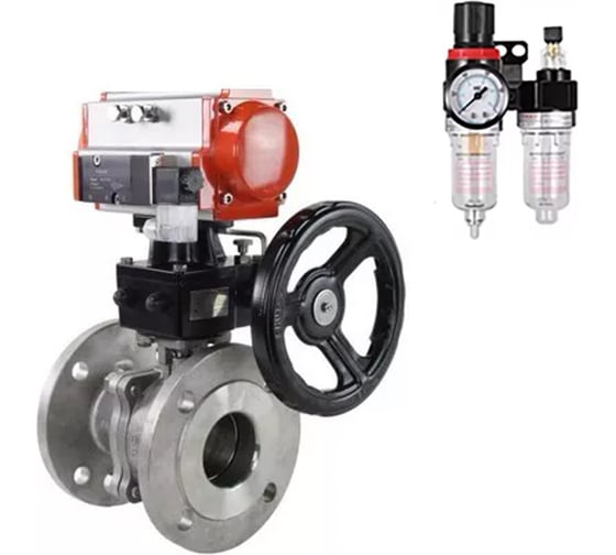 Шаровой кран DN.ru КШФП.316.200 Ду20 Ру40 пневмопривод, пневмораспред, дублёр, БПВ D160-58440 1