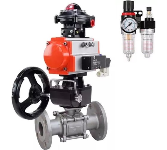 Шаровой кран DN.ru КШФПТ-ISO.316.180 Ду20 Ру40, с пневмоприводом, пневмораспределителем, БПВ, БКВ, дублер D160-58237 1