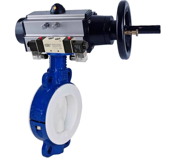Затвор DN.ru WCB-WCB-PTFE-PTFE-Fb-R Ду150 Ру16 с пневмоприводом, пневмораспределителем D050-65166 1