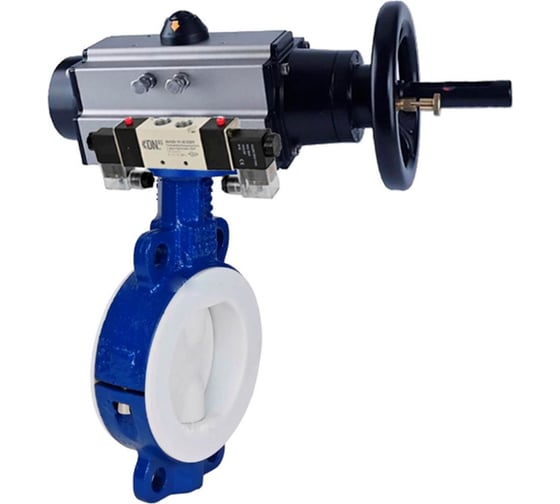 Затвор DN.ru WCB-WCB-PTFE-PTFE-Fb-H Ду125 Ру16, пневмопривод, пневмораспределитель D050-65169 1