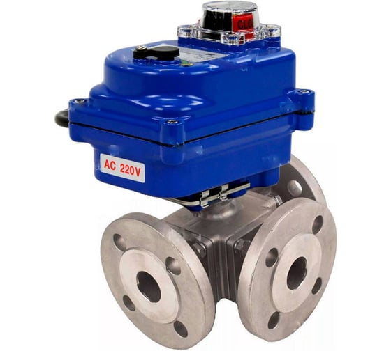 Шаровой кран DN.ru 316-316-PTFE L-тип Ду15 Ру16 3-ходовой, электропривод QT-003-12-blue D160-59423 1