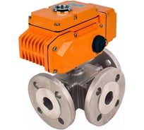 Шаровой кран DN.ru 316-316-PTFE L-тип Ду80 Ру16 3-ходовой, электропривод QT-030-220-0-10В D160-59488