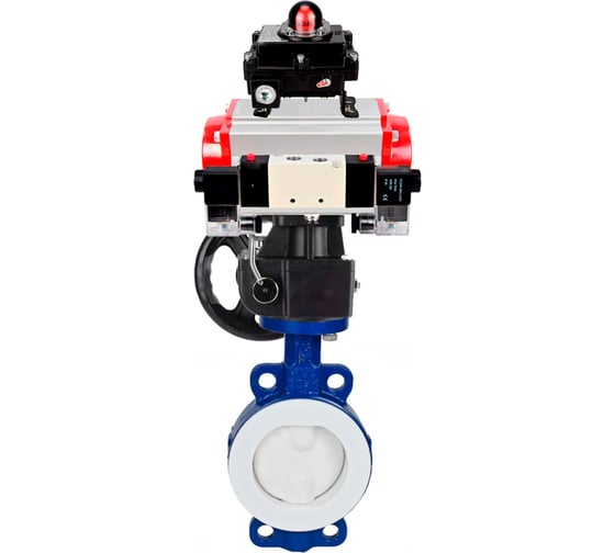 Затвор DN.ru WCB-WCB-PTFE-PTFE-Fb-H Ду50 Ру16 с пневмоприводом, пневмораспределителем, БКВ, дублером D050-59851 1