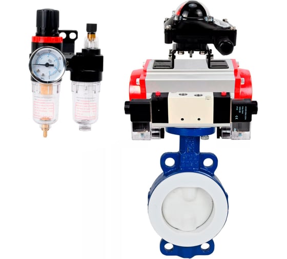 Затвор DN.ru WCB-WCB-PTFE-PTFE-Fb-H Ду50 Ру16 с пневмоприводом, пневмораспределителем, БПВ, БКВ D050-59994 1