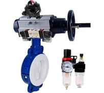 Затвор DN.ru WCB-WCB-PTFE-PTFE-Fb-R Ду150 Ру16 с пневмоприводом, пневмораспределителем, БПВ, БКВ D050-65222