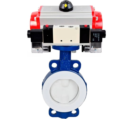 Затвор DN.ru WCB-WCB-PTFE-PTFE-Fb-R Ду250 Ру16, пневмопривод, пневмораспределитель D050-59325 D050-59450 1