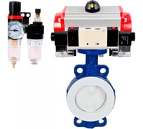 Затвор DN.ru WCB-WCB-PTFE-PTFE-Fb-R Ду200 Ру16 с пневмоприводом, пневмораспределителем, БПВ D050-60302