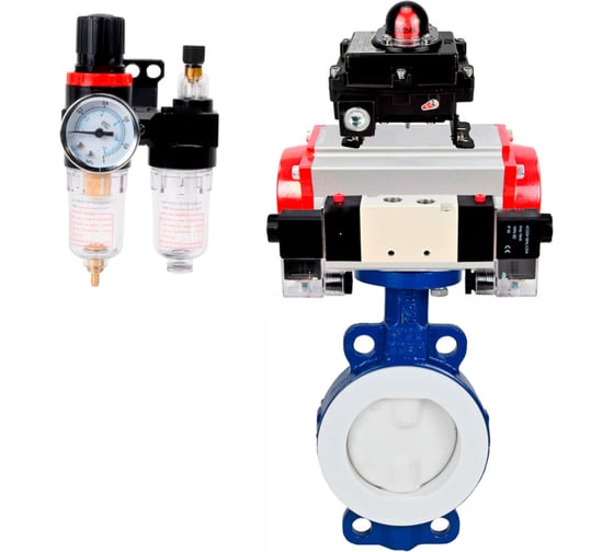 Затвор DN.ru WCB-WCB-PTFE-PTFE-Fb-H Ду80 Ру16 с пневмоприводом, пневмораспределителем, БПВ, БКВ D050-60115 1