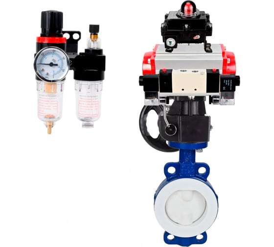 Затвор DN.ru WCB-WCB-PTFE-PTFE-Fb-H Ду50 Ру16 с пневмоприводом, пневмораспределителем, БПВ, БКВ, дублером D050-60212 1