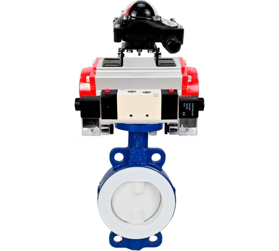 Затвор DN.ru WCB-WCB-PTFE-PTFE-Fb-H Ду100 Ру16 пневмопривод, пневмораспределитель, БКВ D050-59526