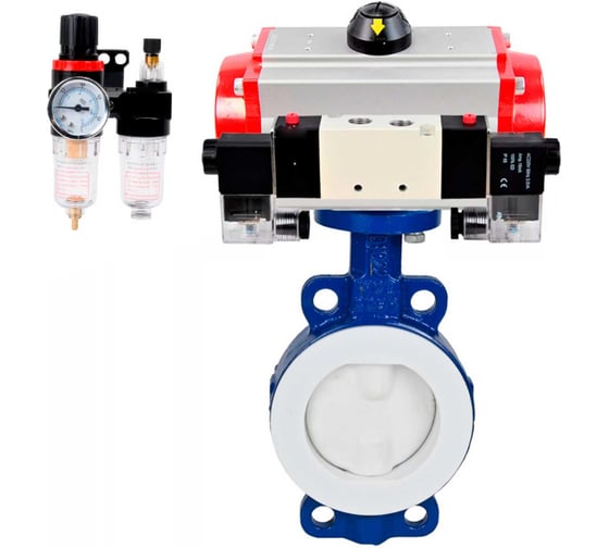 Затвор DN.ru WCB-WCB-PTFE-PTFE-Fb-H Ду100 Ру16 пневмопривод, пневмораспределитель и БПВ D050-60315