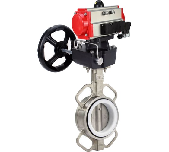Затвор DN.ru 316L-316L-PTFE Ду40 Ру16 с пневмоприводом, пневмораспределителем, дублером D050-62894 1