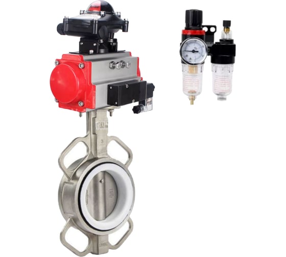 Затвор DN.ru 316L-316L-PTFE Ду40 Ру16 с пневмоприводом, пневмораспределителем, БПВ, БКВ D050-63105 1
