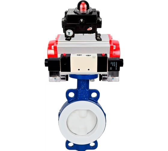 Затвор DN.ru WCB-WCB-PTFE-PTFE-Fb-H Ду50 Ру16 с пневмоприводом, пневмораспределителем, БКВ D050-59643 1