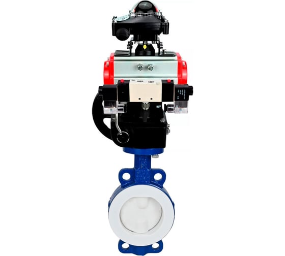 Затвор DN.ru WCB-WCB-PTFE-PTFE-Fb-H Ду80 Ру16 с пневмоприводом, пневмораспределителем, БКВ, дублером D050-59772 1