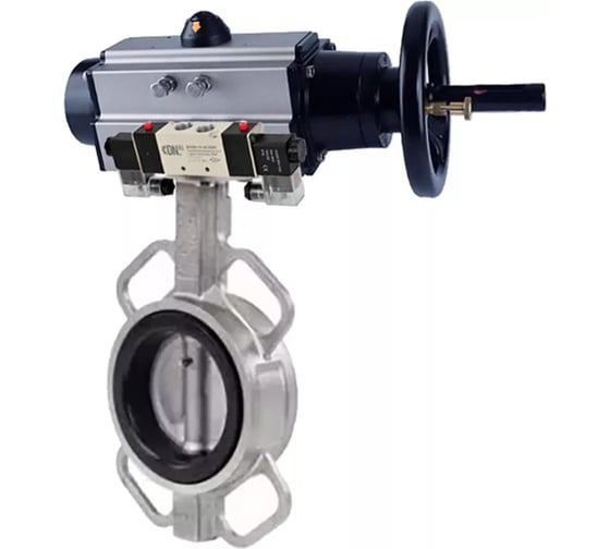 Затвор DN.ru 304-304-EPDM-2W-Fb Ду100 Ру16, пневмопривод, пневмораспределитель D050-64981 1