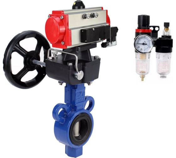 Затвор DN.ru AL-316L-EPDM Ду32 Ру16 с пневмоприводом, пневмораспределителем, дублером, БПВ D050-64695 1