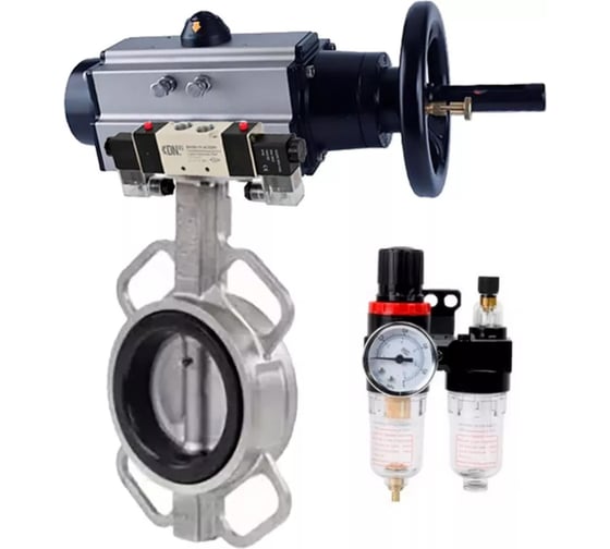Затвор DN.ru 304-304-EPDM-2W-Fb Ду125 Ру16, пневмопривод, пневмораспределитель, БПВ D050-65045 1