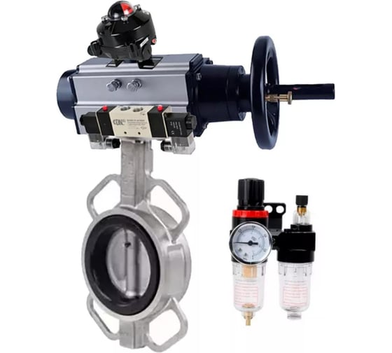 Затвор DN.ru 304-304-VITON-2W-Fb Ду100 Ру16, пневмопривод, пневмораспределитель, БКВ, БПВ D050-65086 1