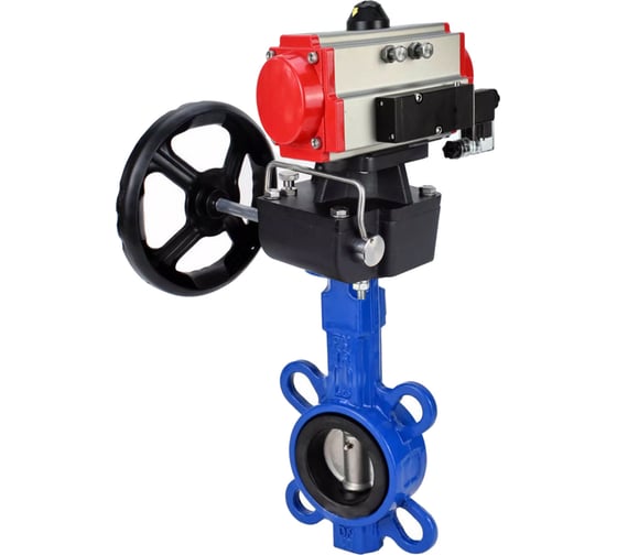 Затвор DN.ru GG25-316L-NBR Ду40 Ру16 с пневмоприводом, пневмораспределителем, дублером D050-64700 1