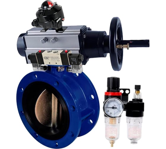 Затвор DN.ru GGG40-304-EPDM-2W-F Ду100 Ру16 пневмопривод, пневмораспределитель, БКВ, БПВ D050-65386
