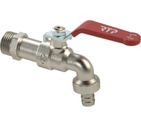 Кран шаровой водоразборный RTP ручка рычаг, латунь, наружная/наружная резьба 1/2"х1/2"-14, индивидуальная упаковка, никель, 34659